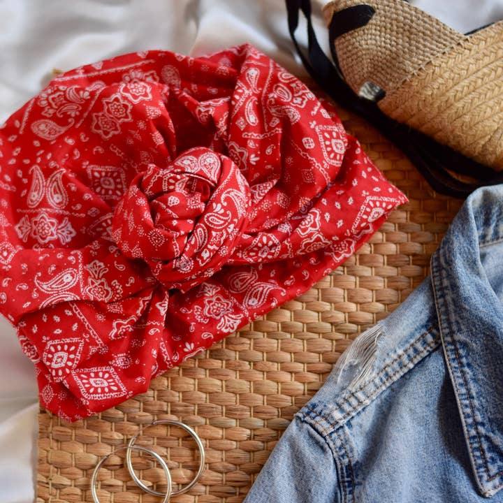 Petitama - Wholesale Fashion Headband - Women's - Red bandana turban head wrap women, wired hair scarf2