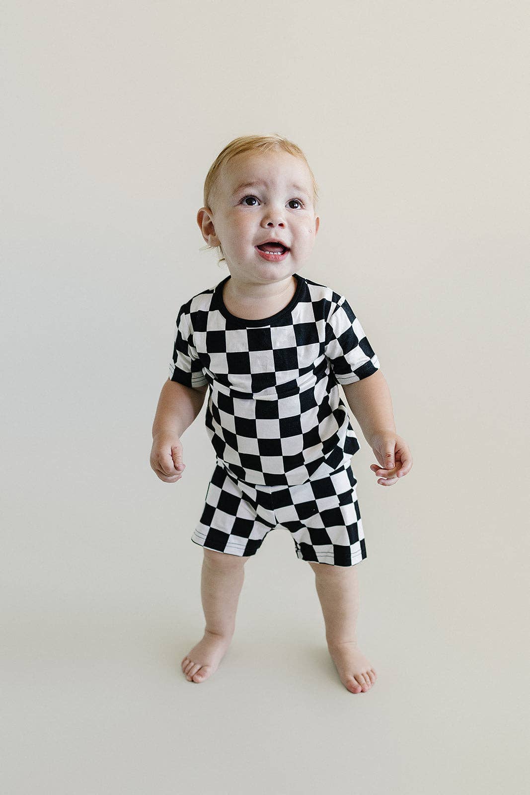 Lucky Panda Kids - Wholesale Sleepwear Set - Kids - Bamboo Two Piece Baby Clothing Shorts Set | Black Checkered3
