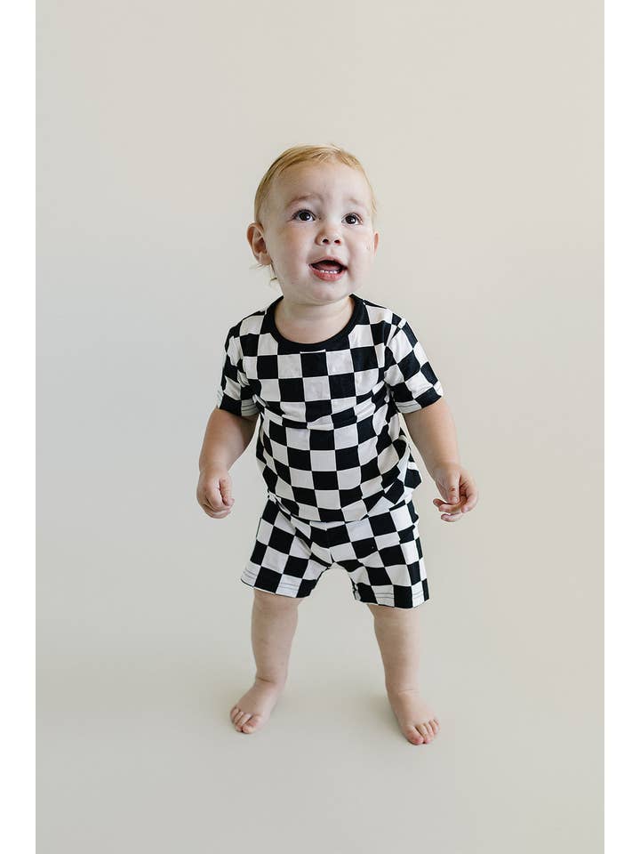 Lucky Panda Kids - Wholesale Sleepwear Set - Kids - Bamboo Two Piece Baby Clothing Shorts Set | Black Checkered3