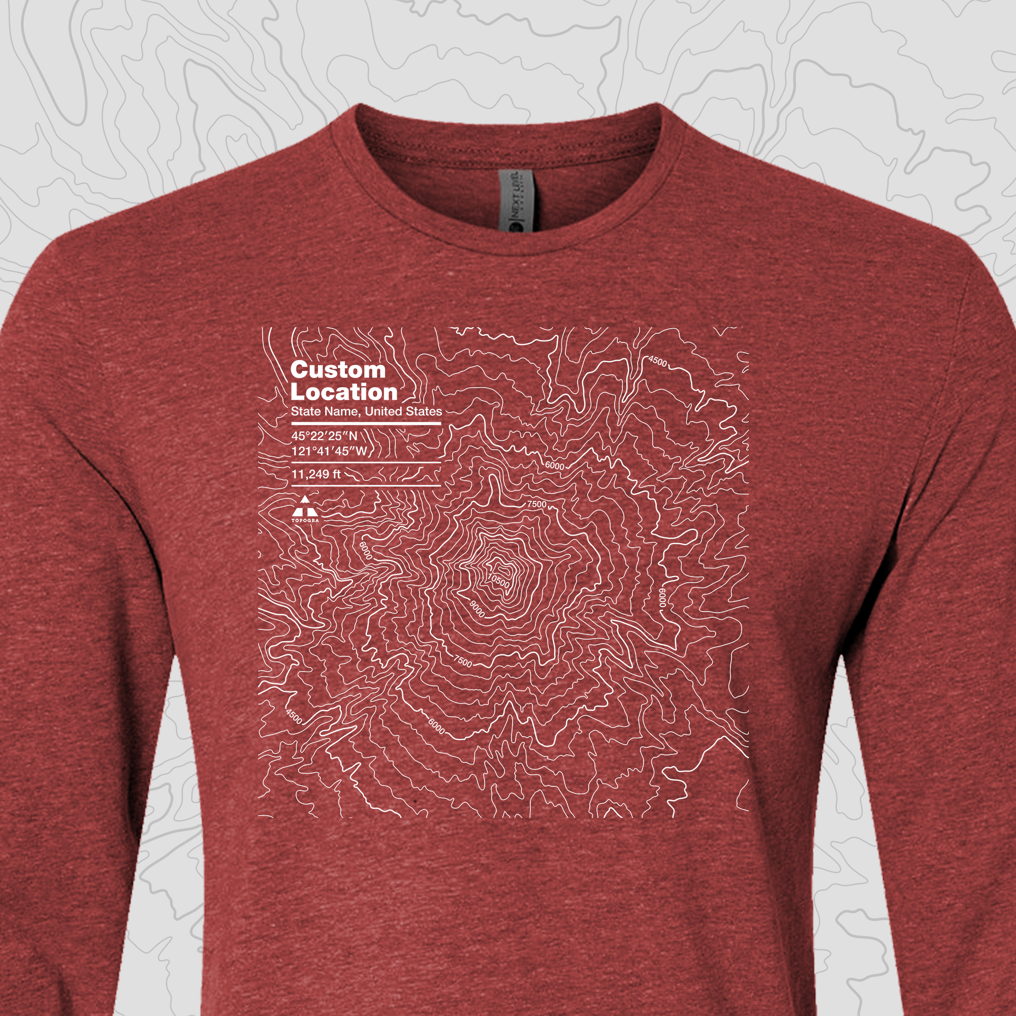 Topogra - Wholesale Screen Printed T-Shirt - Unisex - Custom Topographic Design - Unisex Long Sleeve Tee0