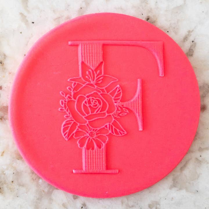 Floral Alphabet Letter F POPup Embosser Stamp Cookie Biscuit for wholesale by Cut Bake Stamp