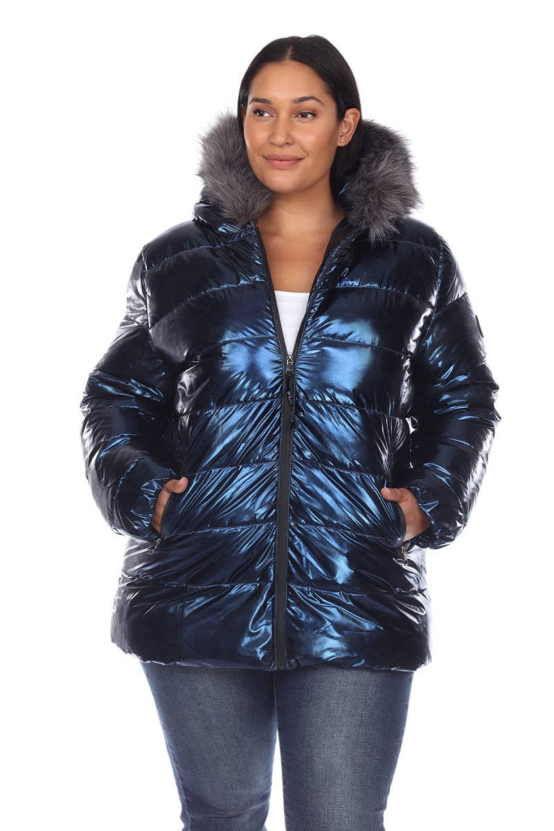 WHITE MARK - Vente Manteau – femme - Doudoune métallisée grande taille avec capuche26