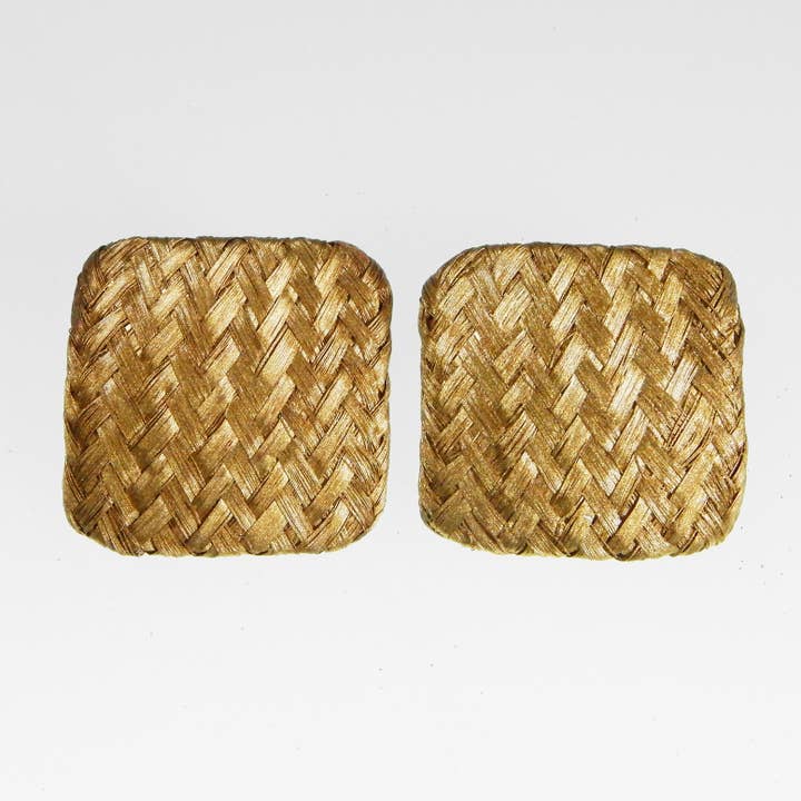 Basket Weave Square Button Clip Earrings for wholesale by Sarah Cavender Metalworks
