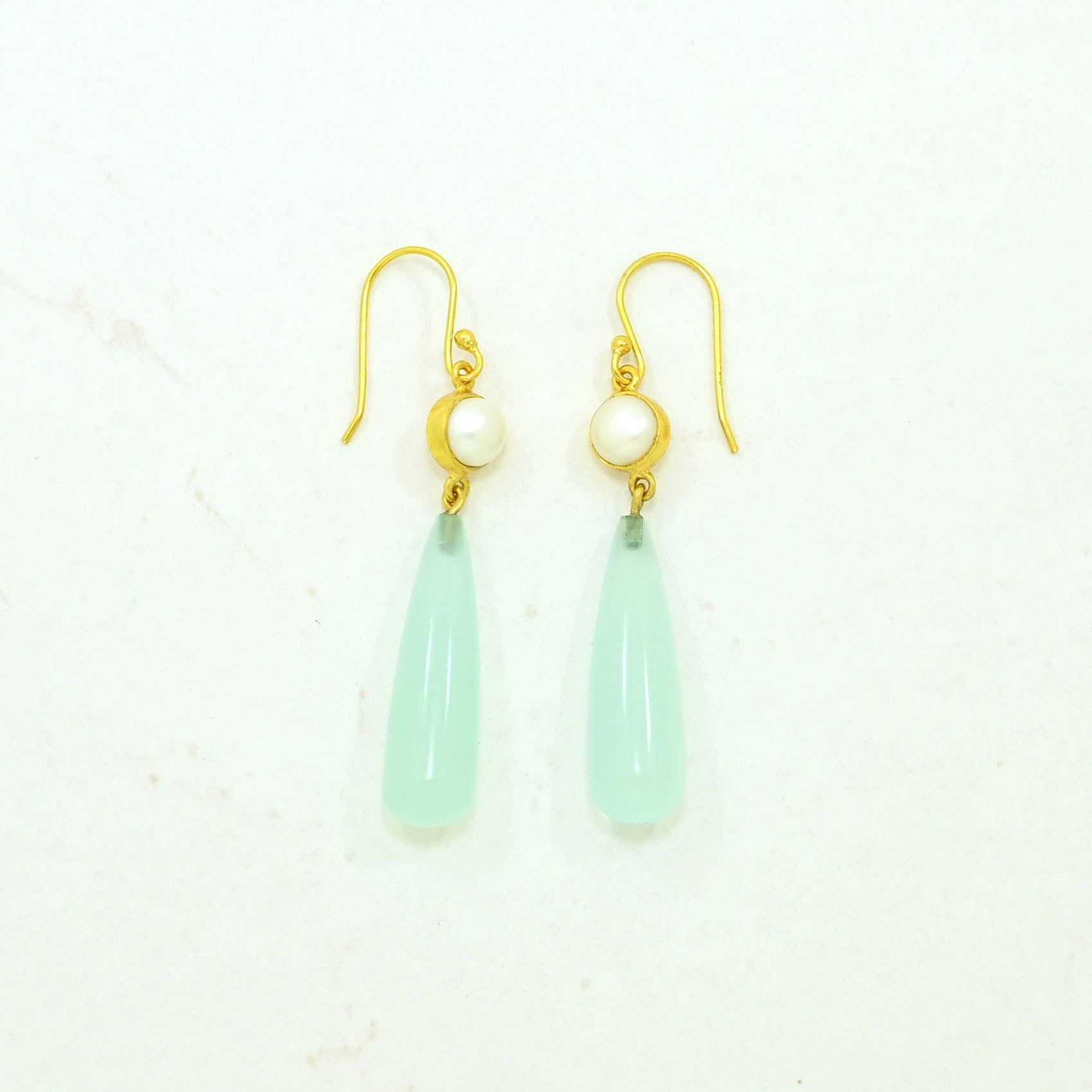 Schmuckoo Berlin - Wholesale Dangle Earrings - Bexley Earring Gold Plated Silver - Pearl & Aqua Chalcedony0