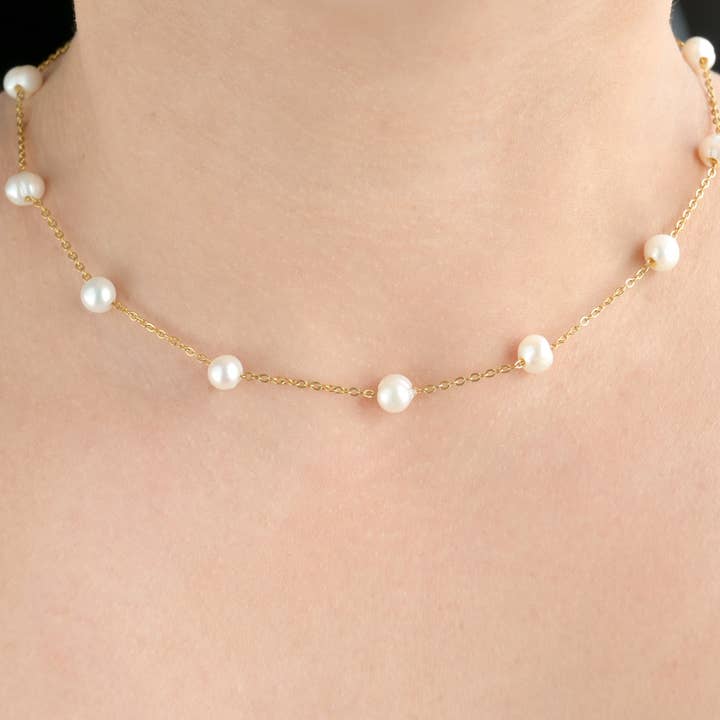 Blueyejewelry - Wholesale Beaded/Pearl Necklace - Pearl Station Necklace - Pearl Satellite Necklace