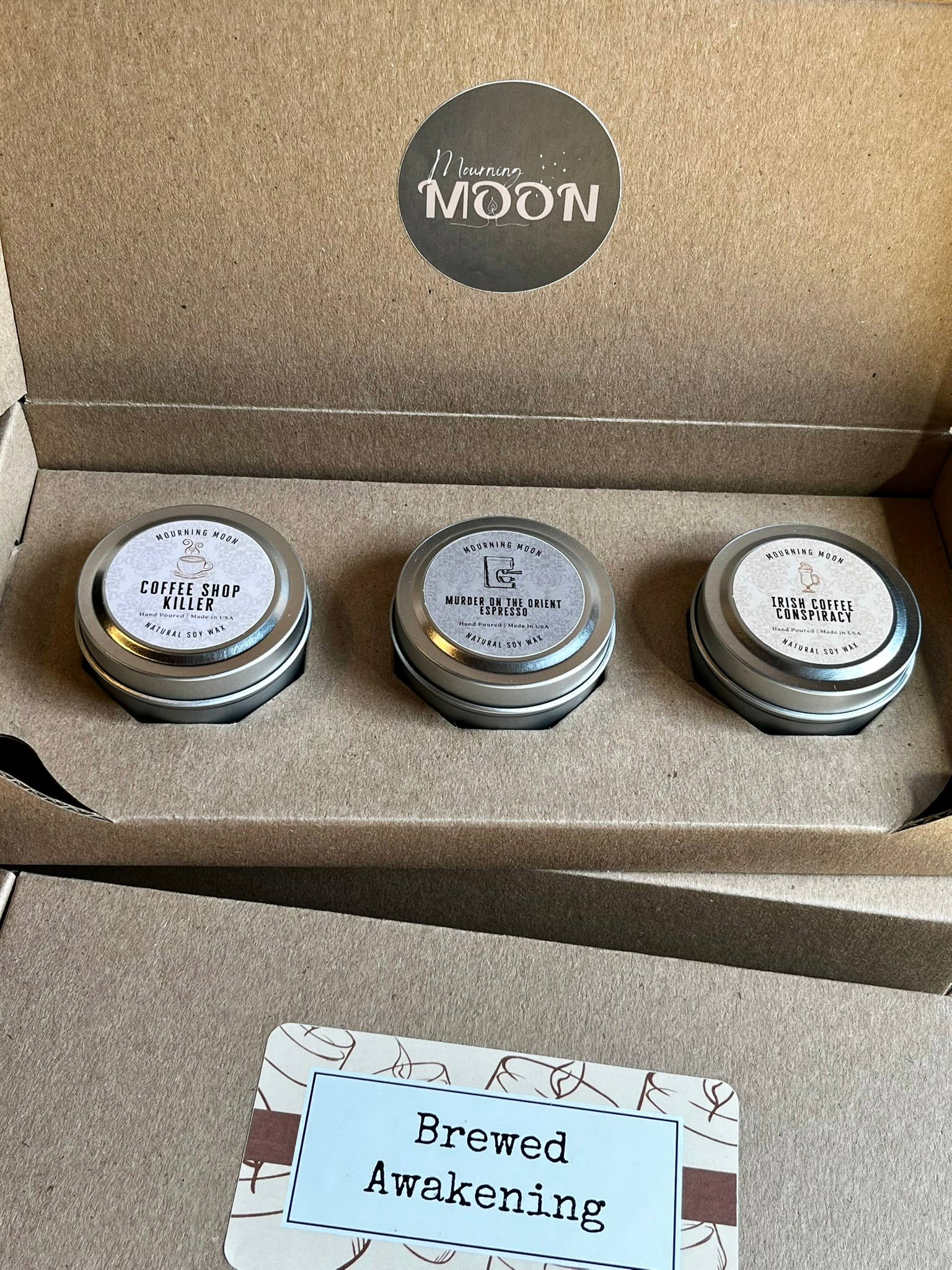 Mourning Moon Candles - Wholesale Travel Candles - 'Brewed Awakening' Mini Candle Gift Box2