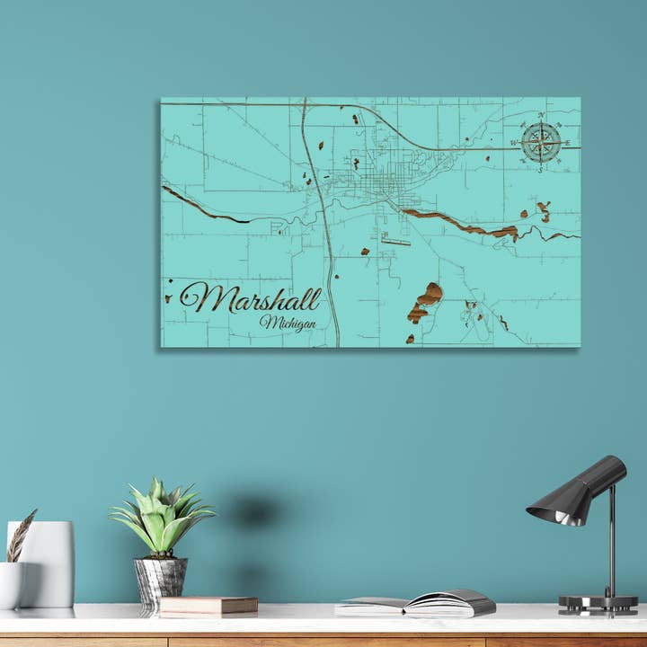 Michigan : Carte de Marshall Street pour la vente par Fire & Pine