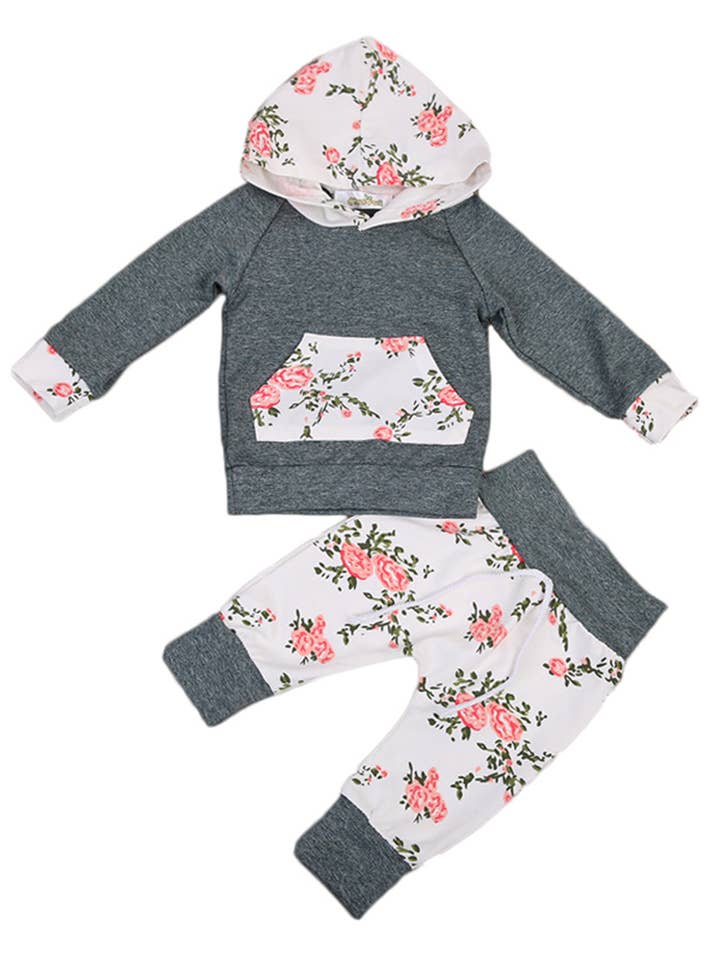 Fennco Styles - Wholesale Top & Pant Set - Baby - Grey Multi Baby Hooded Sweatshirt and Pants