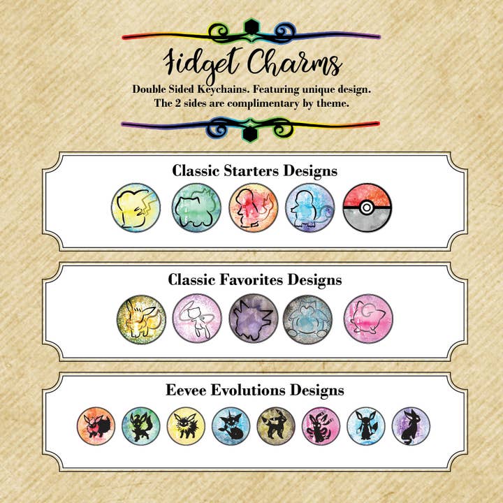 Con-Quest Crafts – wholesale Nyckelring - Unisex – Pokemon Inspired Fidget Charms dubbelsidig nyckelring