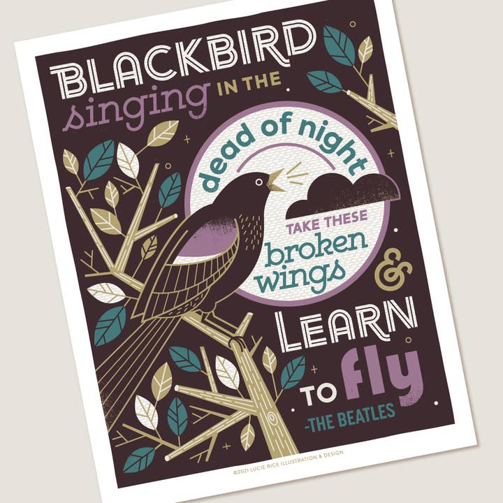 Lucie Rice Illustration and Design - Wholesale Art Print - Blackbird Beatles Lyrics Art Print