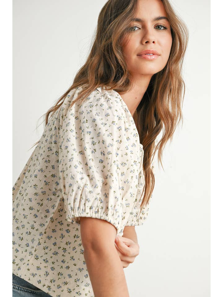 BUTTERMELON - Wholesale Blouse - Women's - Floral Puff Sleeve Top - BMT768712