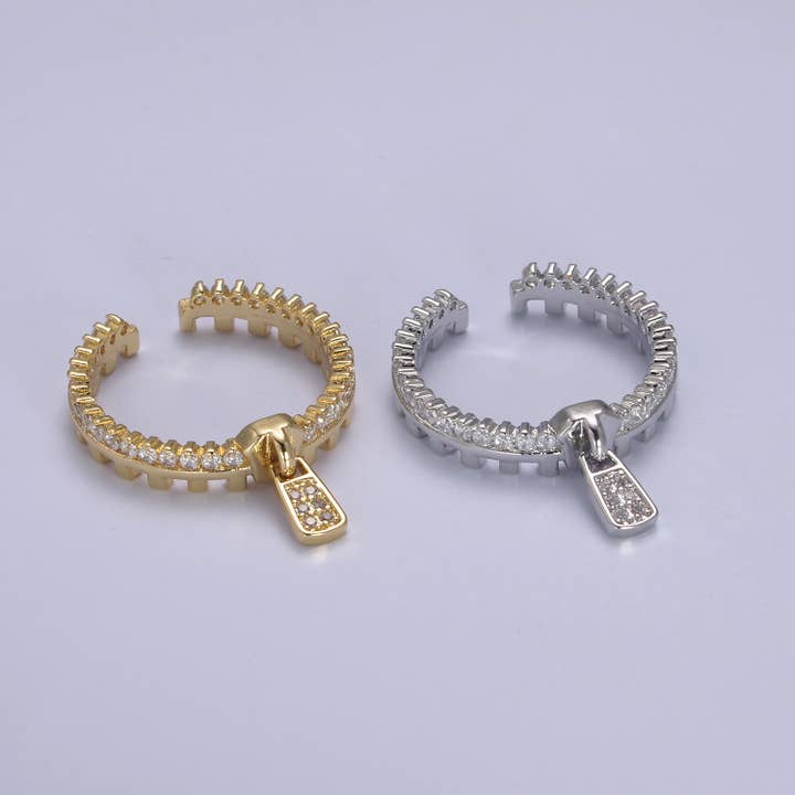 Aim Eternal - Wholesale Multi-Stone Ring - Micro Pave Gold/Silver Textured Zipper Adjustable Ring