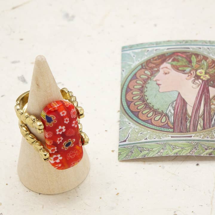 Verna Artisan Works - Wholesale Cocktail/Statement Ring - Murano-Style Millefiori Ring – Assorted Gold & Silver Bands6