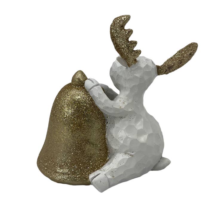 Galt International Company - Wholesale Christmas Decoration - White & Gold Glitter Moose Figurine Christmas Decorations