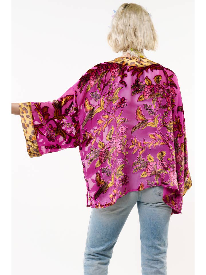 Fuchsia Holiday Jewels Burnout Velvet Kimono / Topper for wholesale on Faire