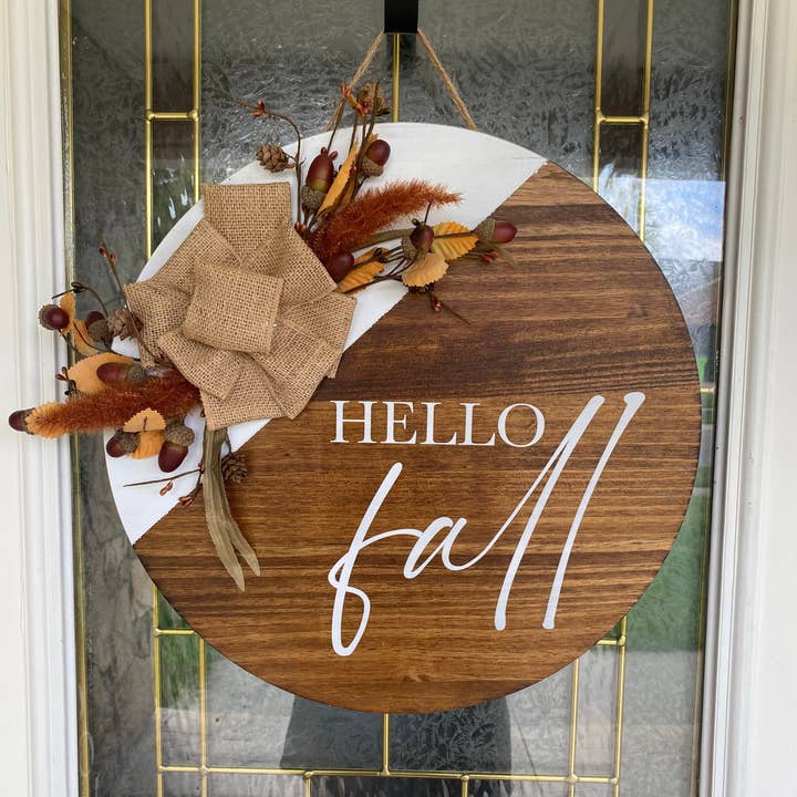 Hello Fall Door Hanger for wholesale by Timbered Roots Co