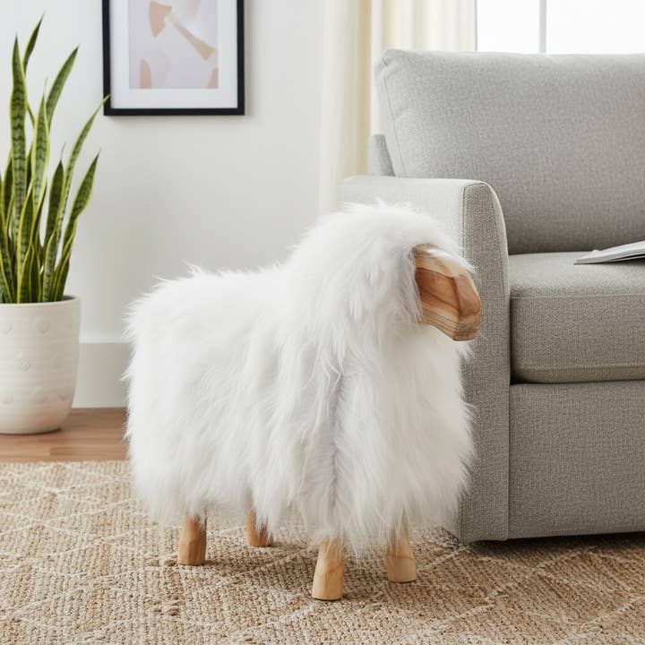 Decorative Figurine - White Frabic Wood Fuzzy Sheep, 20 in. for wholesale by Sagebrook Home