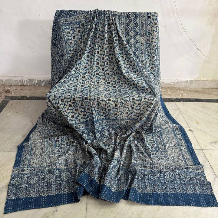 GYPSY STUDIO - Wholesale Quilt - Block Printed Throw Cotton Kantha Stitched Quilts Bedspread0