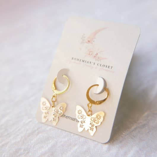 Mini Golden Boho Butterfly Huggie Hoops Earrings for wholesale by bohemians closet