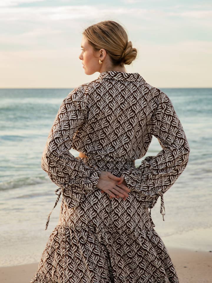 BECASA - Wholesale Button Down Shirt - Women's - Sail Button-Up - Chocolate Flora5