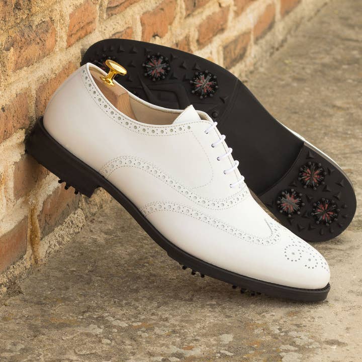 Aeron Golf Men's Italian Leather Full Brogue in White for wholesale by DapperFam
