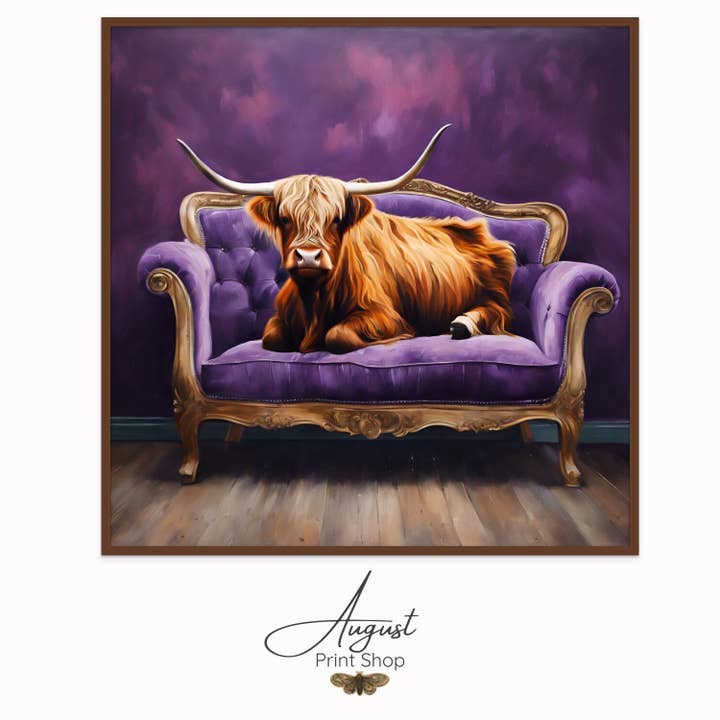 Purple Couch Cow for wholesale by August Print Shop