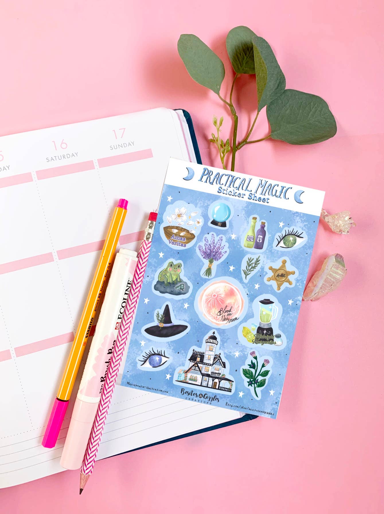 Besitos & Giggles Creations - Wholesale Sticker - Practical Magic sticker sheet Witch stickers1