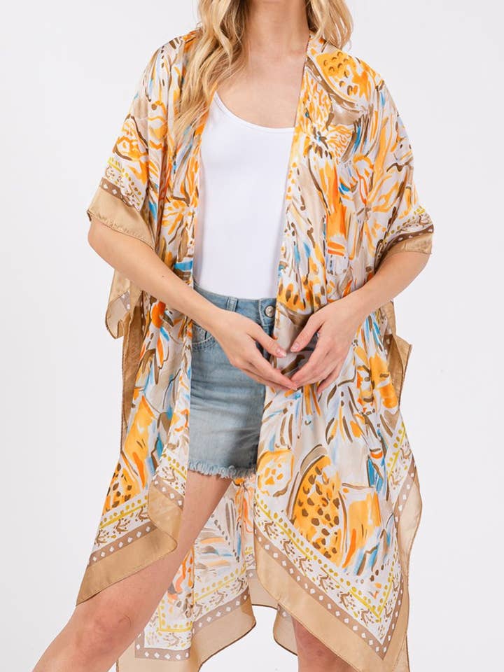 Bahama Blooms Taupe Silky Kimono for wholesale by Wholesale Accessory Market