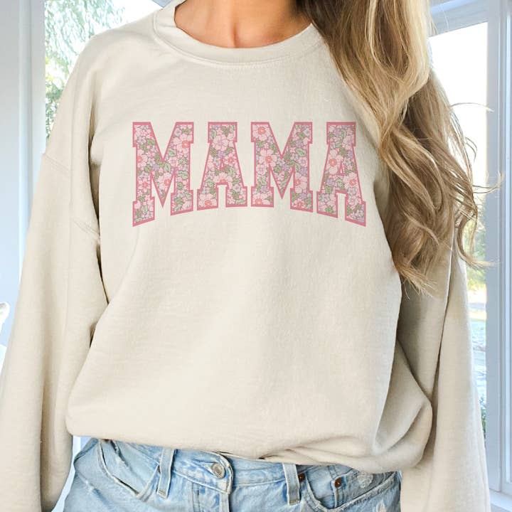 Mama Floral Pink Mom Flower Summer Mother Graphic Sweatshirt for wholesale by Par.tees by Party On!