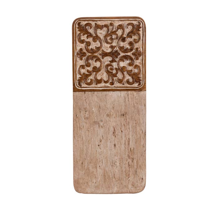 Park Hill Collection - Vente Figurine décorative - Planche à découper en bois sculpté d'acanthe et marbre, naturel, petit1