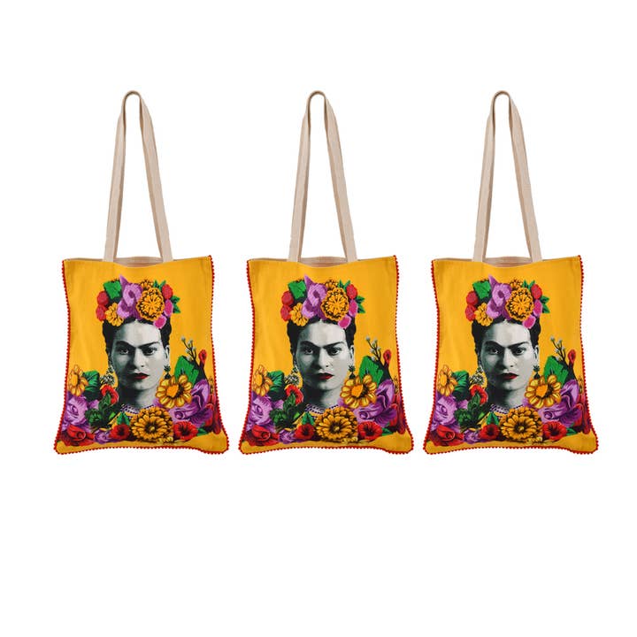 3ABFRBG478_YL set/3 GUL CANVAS FRIDA VÄSKA 14x16" för wholesale av Karma Living