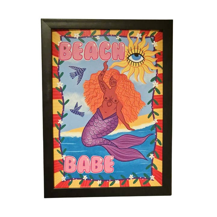 Beach Babe Mermaid Art Print | A4 & A3 for wholesale by Pink Tigra