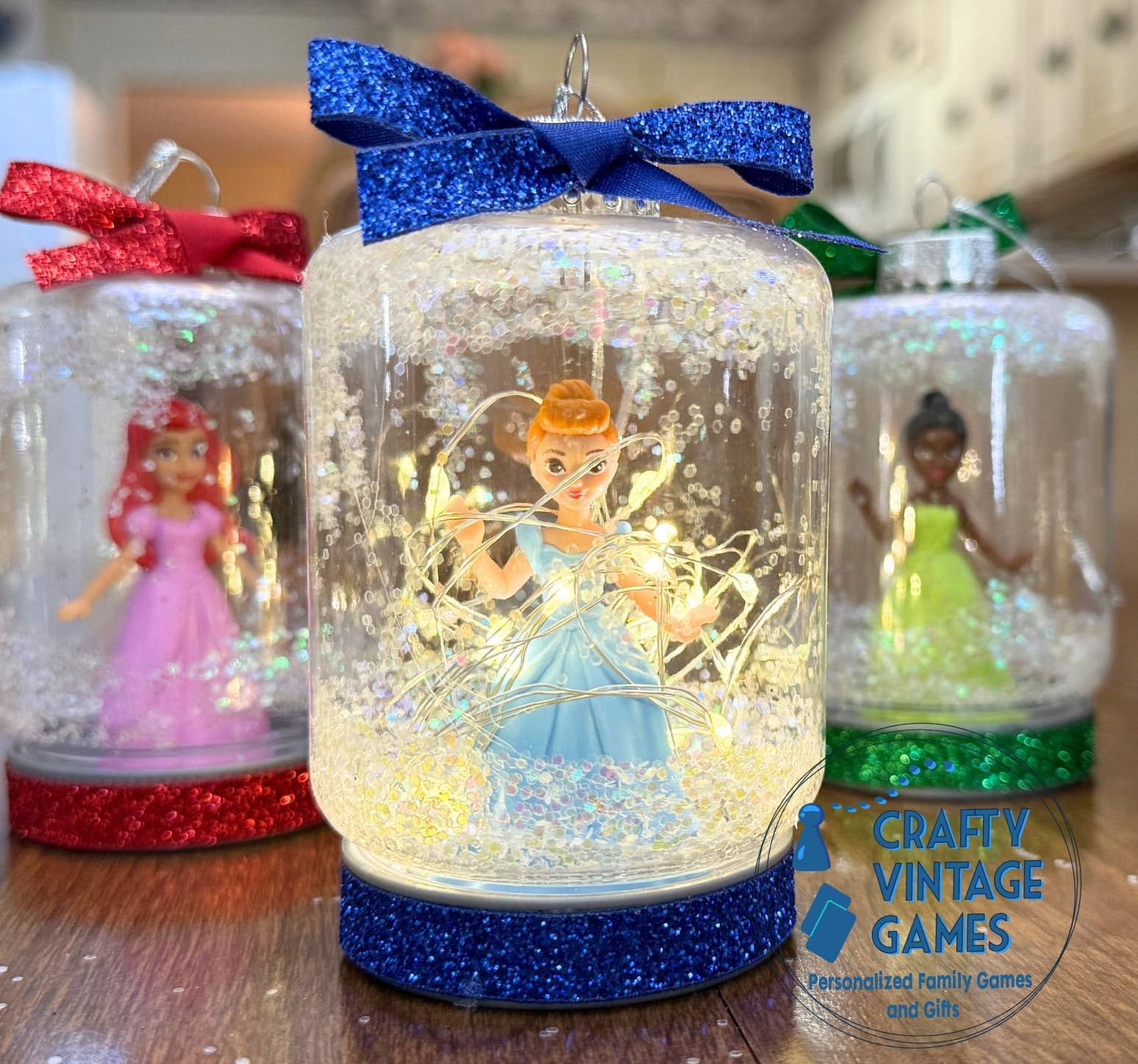 Crafty Vintage Games - Wholesale Ornament - Doll Winter Scene Snow Globe Ornament with Light6