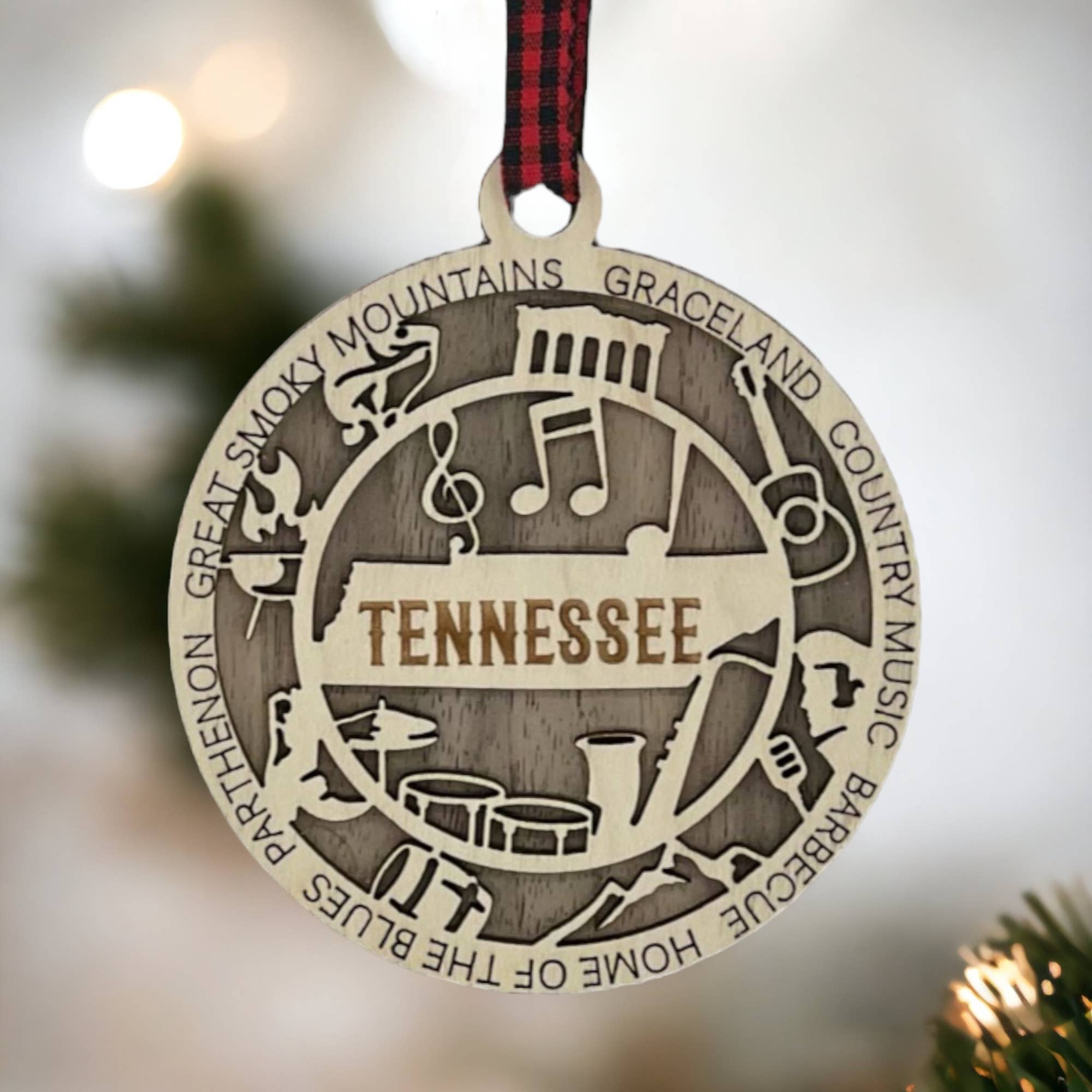 Woodlander Workshop - Wholesale Ornament - Tennessee Highlights Christmas Holiday Ornament2