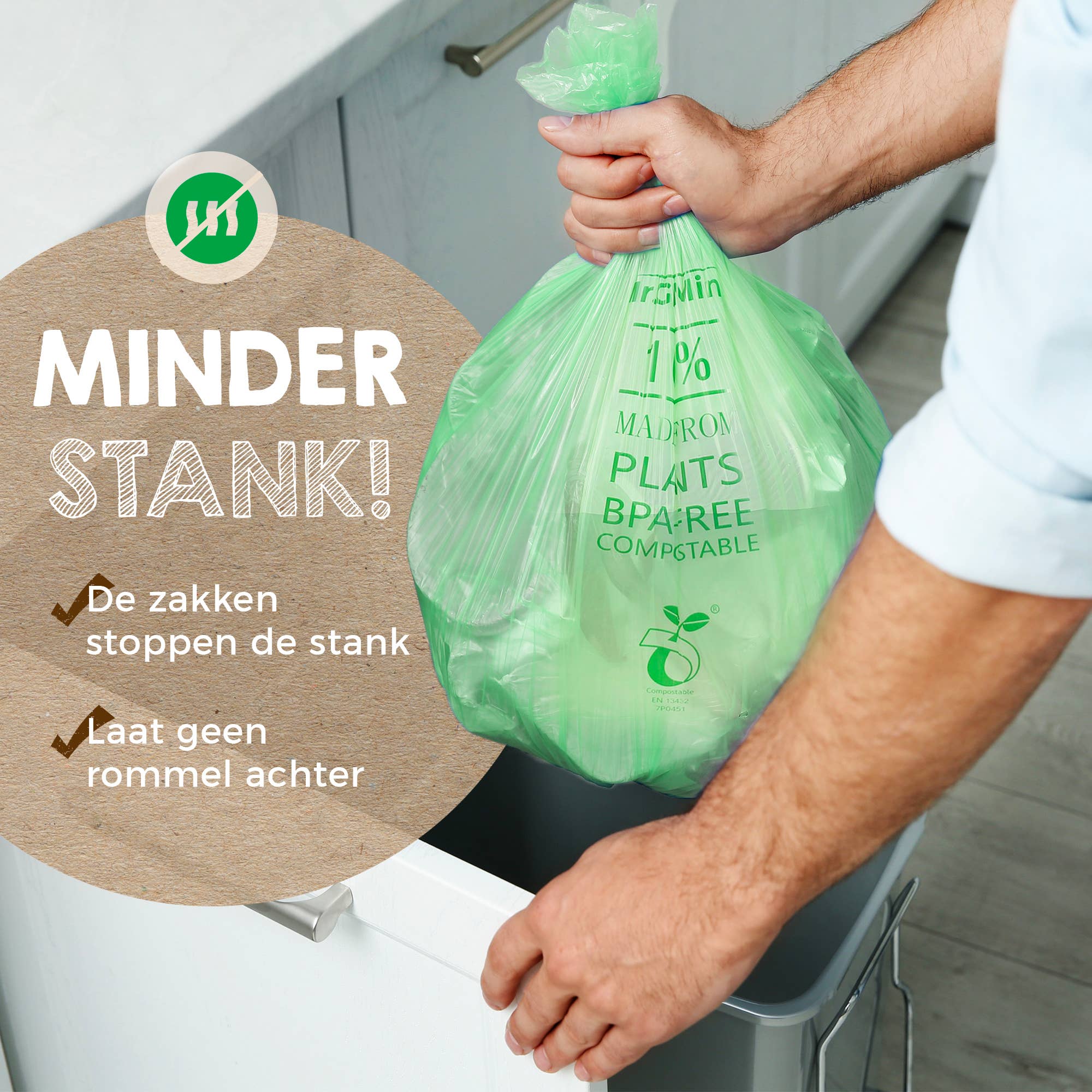 Mr. Green Mind – Engroshandel Skraldespand – 60 liter komposterbare økologiske poser, dispenser med 60 stk.3