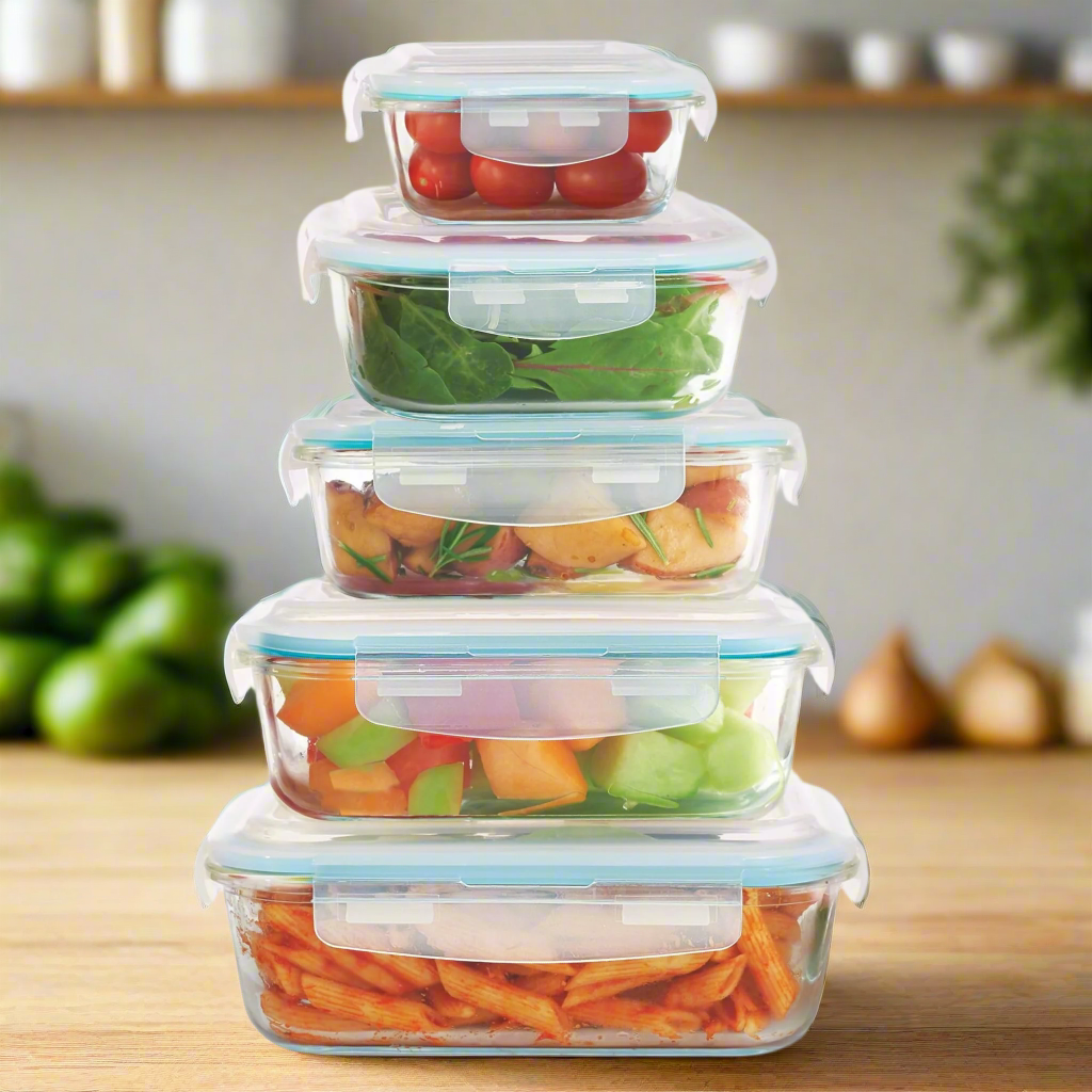Dura Living LLC - Wholesale Food Storage Container - 10-Piece Glass Food Storage Containers with Airtight Locking Lids (5 Containers + 5 Lids)5
