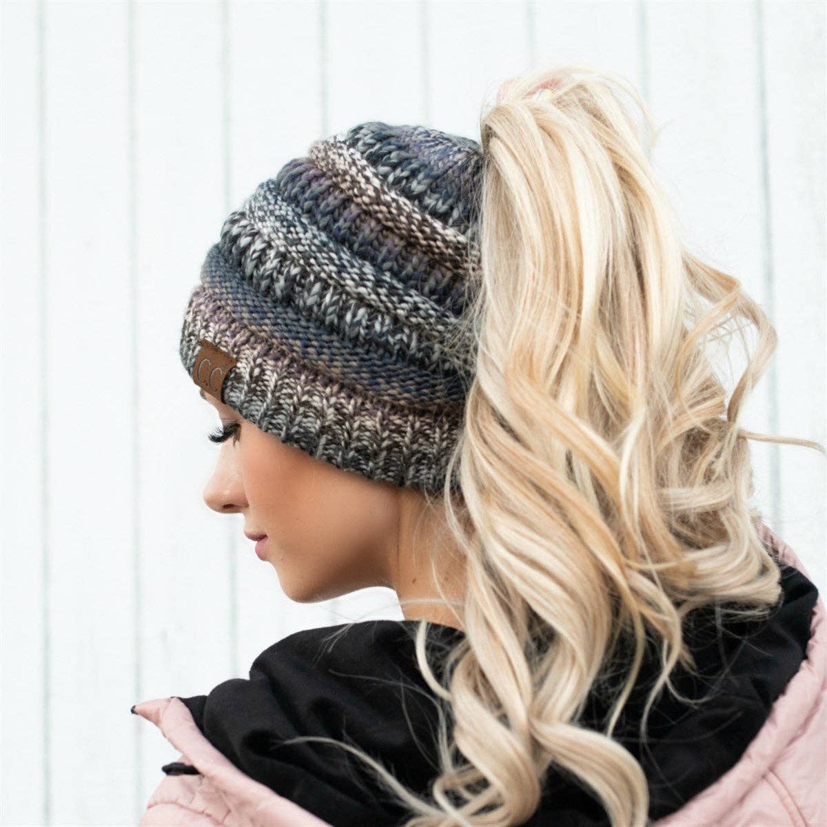 Truly Contagious - Wholesale Beanie - Women's - CC Bun/Pony Multi Colored Striped Beanie ( MB-705 )10