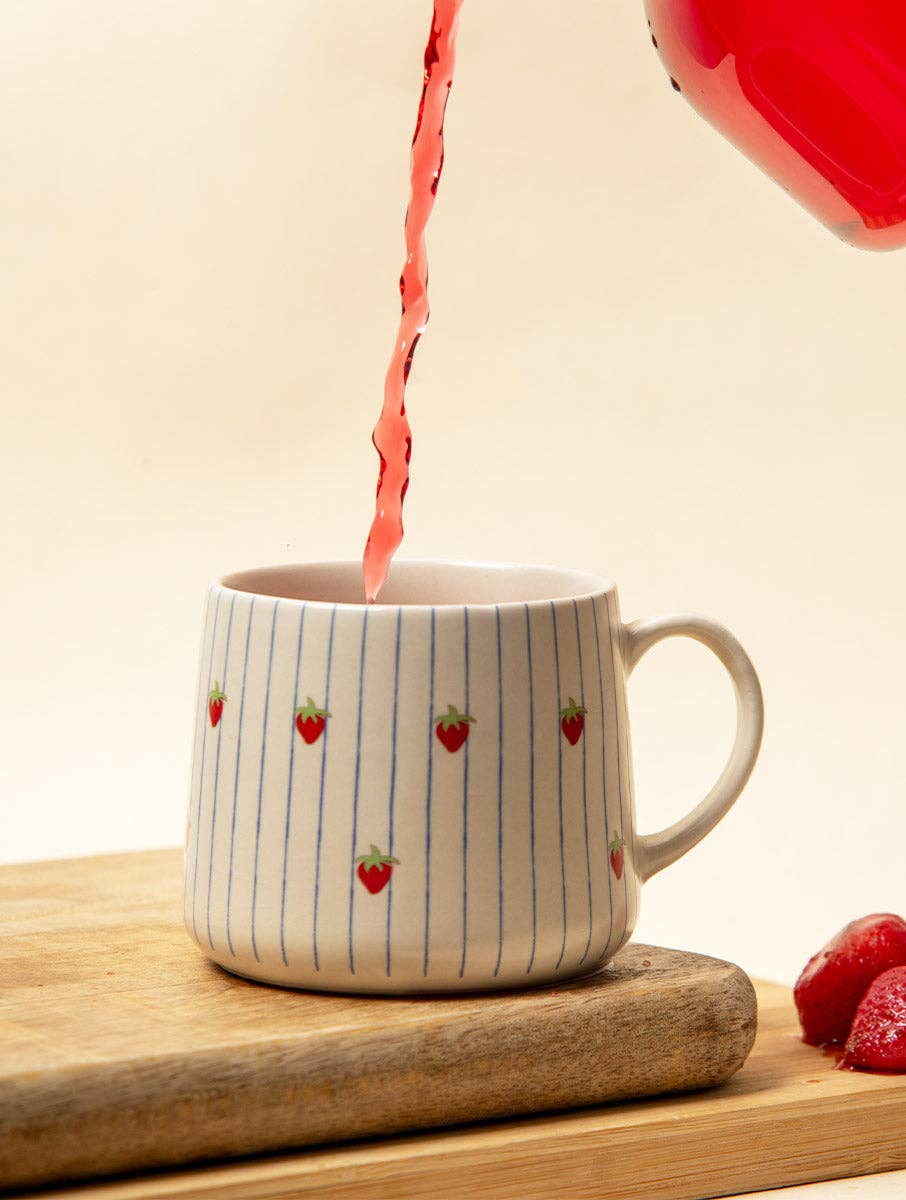 Casa Amarosa – wholesale Coffee mug – Strawberry Striped Ceramic Mug - 3.5 x 3 Inches1
