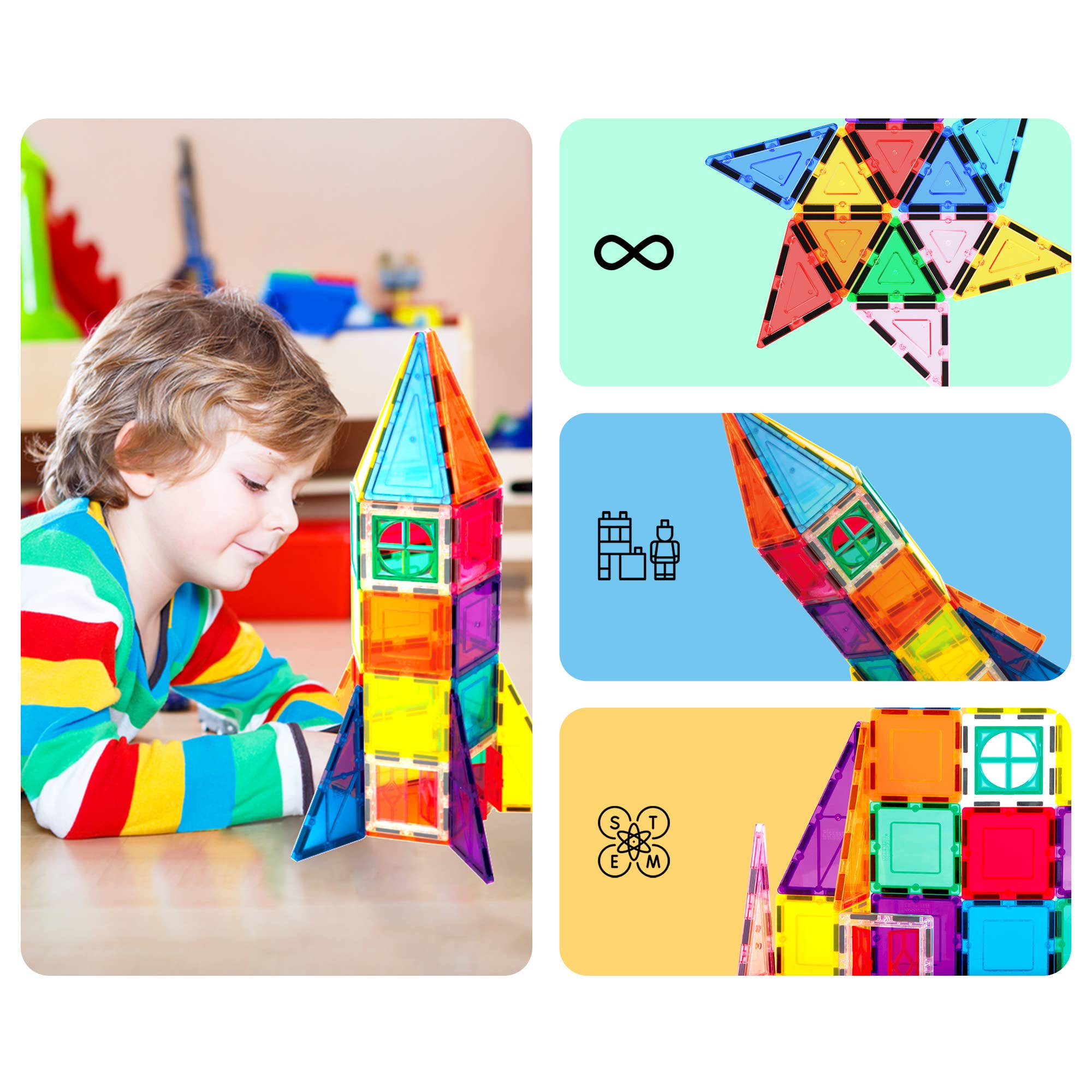 PicassoTiles - Vente Jeu construction – enfant - Ensemble de fusées 36 pièces PicassoTiles Ensemble de blocs de construction magnétiques4