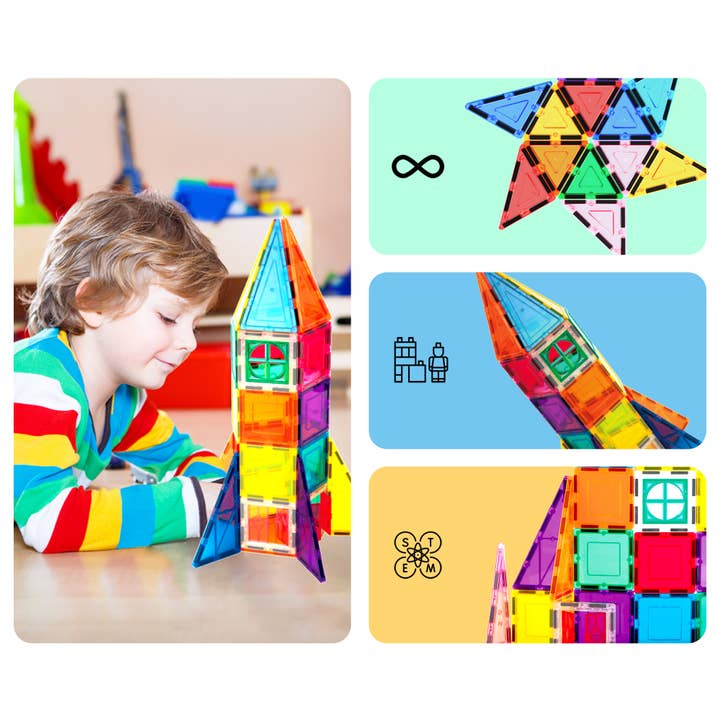PicassoTiles - Vente Jeu construction – enfant - Ensemble de fusées 36 pièces PicassoTiles Ensemble de blocs de construction magnétiques4