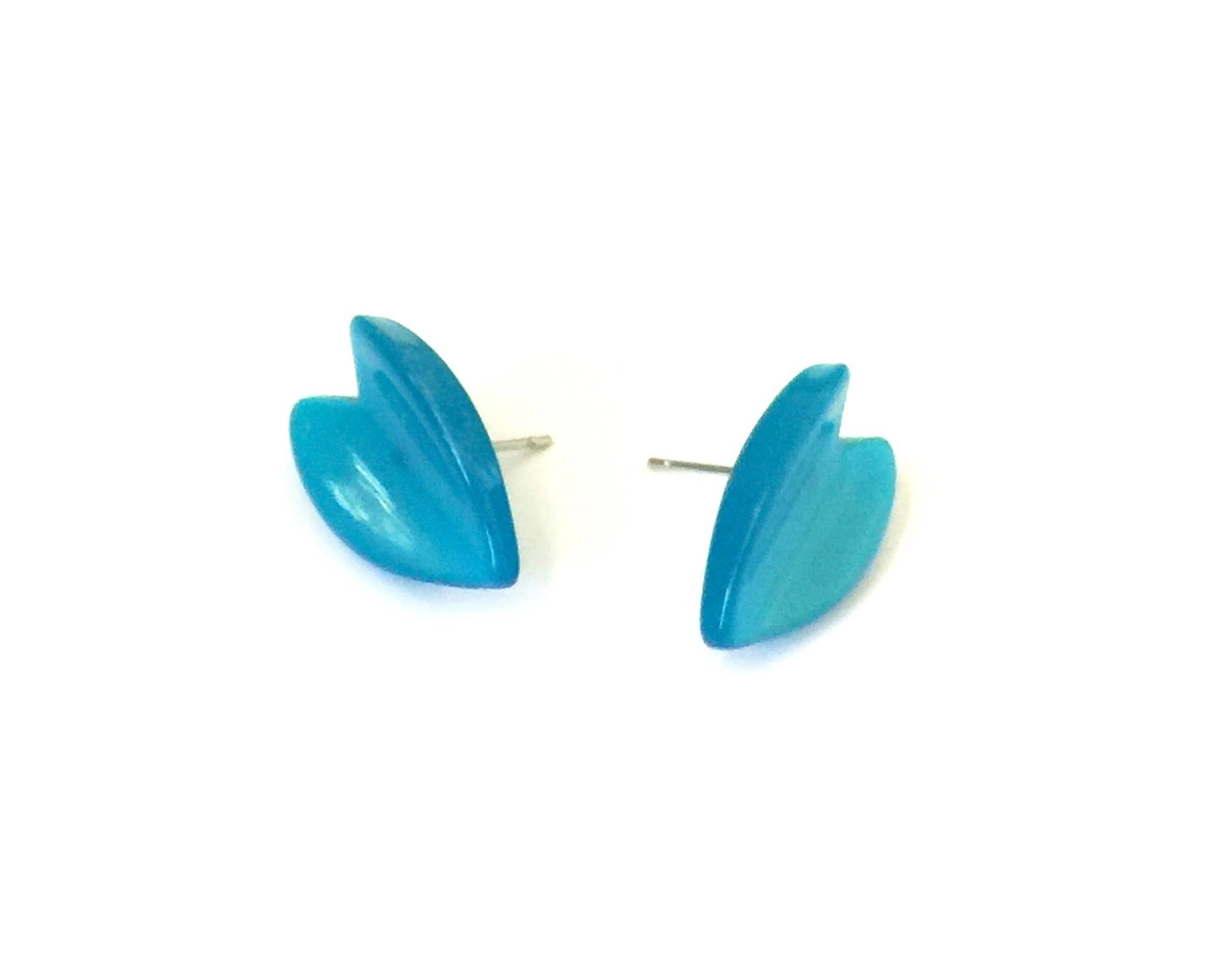 Leetie Lovendale - Wholesale Stud/Post Earrings - Aqua Blue Moonglow Leaf Button Lucite Stud Earrings1