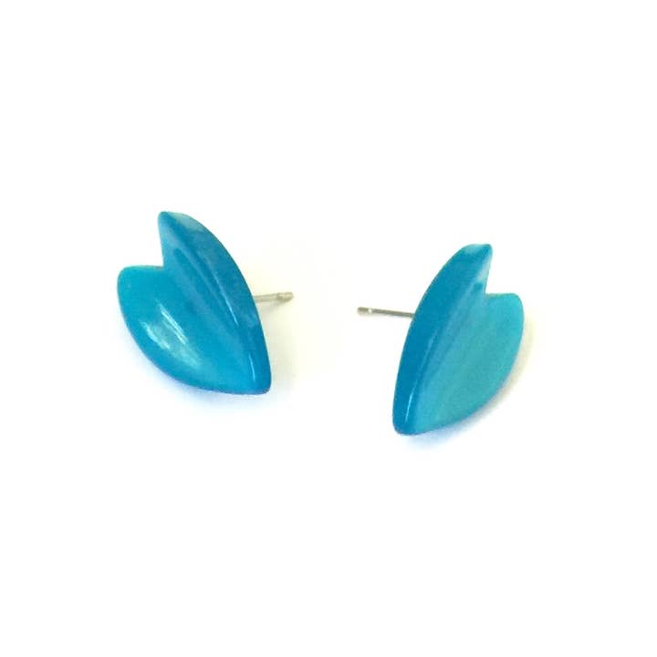 Leetie Lovendale - Wholesale Stud/Post Earrings - Aqua Blue Moonglow Leaf Button Lucite Stud Earrings1