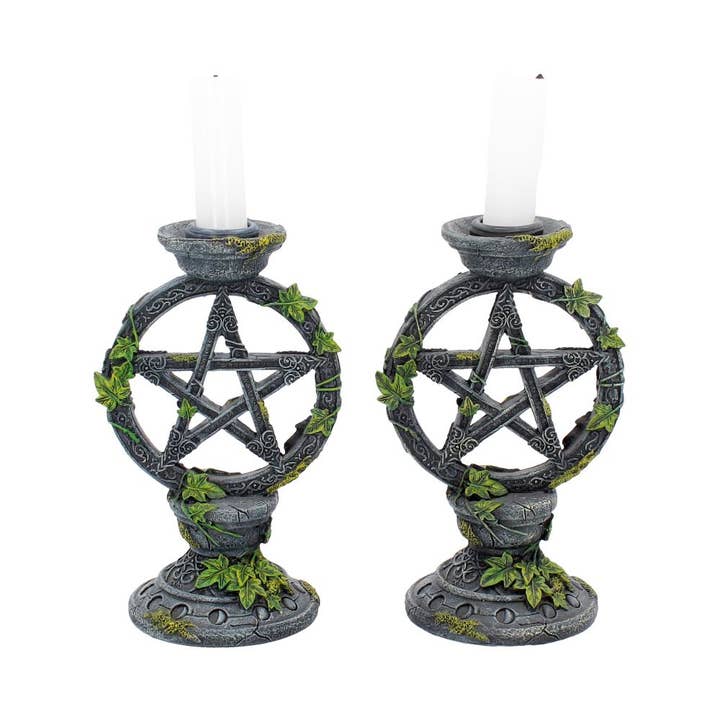 WONDER IMPORTS AUSTRALIA - Wholesale Candle holder - Wiccan Pentagram Candlesticks 15cm (Set of 2)