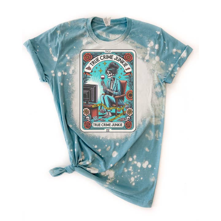 Wandering Owl Designs - Wholesale Screen Printed T-Shirt - Women's - True Crime Junkie Tarot Card Bleached Shirt