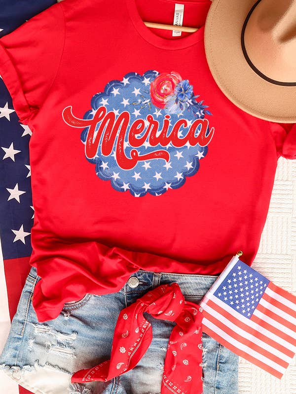 Patriotic Merica Blue Circle Graphic Tee 144225 for wholesale by Cali Boutique Wholesale
