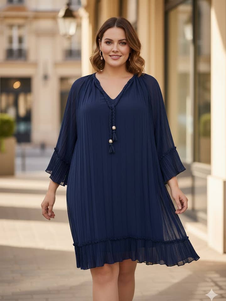 Plus Size - Flowing Dress with Flared Sleeves for wholesale by C'MELODIE