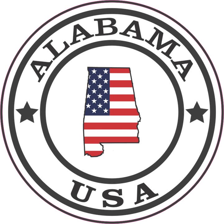 Alabama State Stamp USA Flag Sticker - Decal for wholesale by Above & Beyond ScreenPrinting @ More