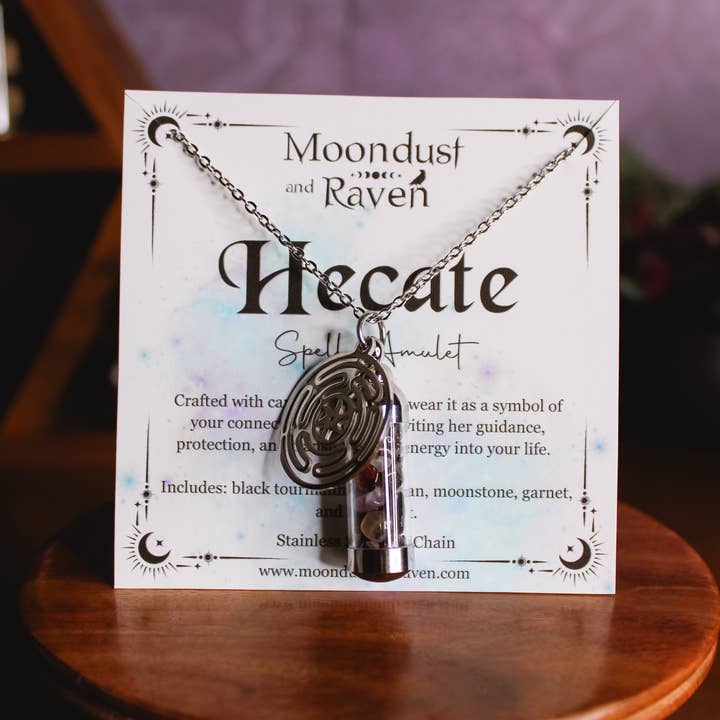 Moondust and Raven - Wholesale Pendant/Charm Necklace - Hecate Spell Jar Amulet Necklace, Witchy Crystal Jewelry
