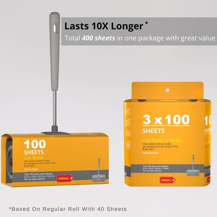 Dinial - Wholesale Lint roller - Dinial Large Lint Roller Remover Handle + 3 Refills (400 Sheets in Total)4