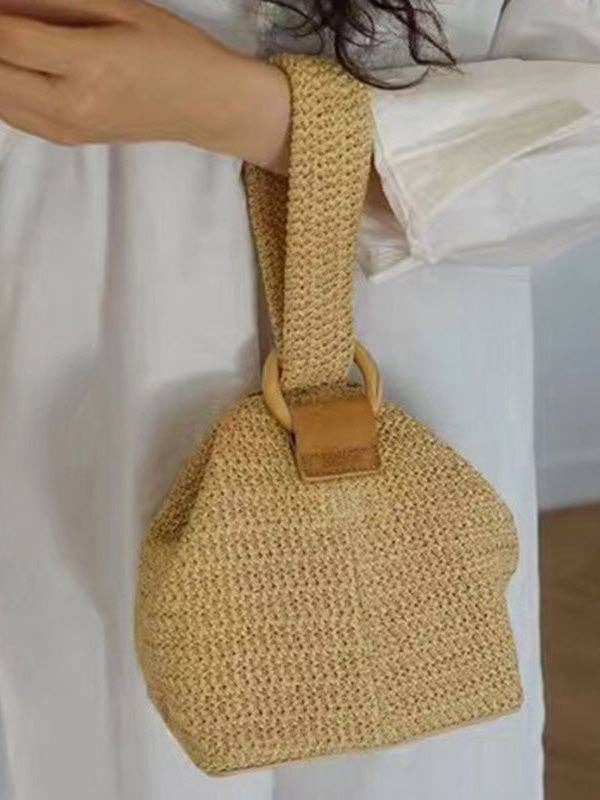 KHAKI Casual Simple Weave Handbag for wholesale on Faire3
